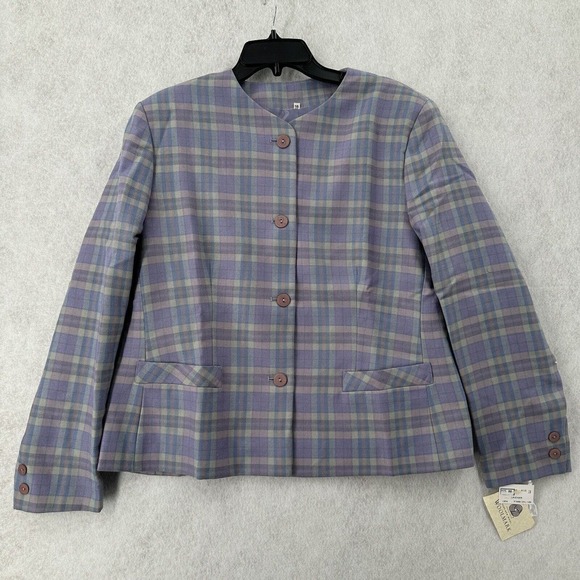 NWT Dunedin Wool Skirt Suit Size 10 Lavendar Purple Plaid Woolmark Midi READ - Picture 2 of 16
